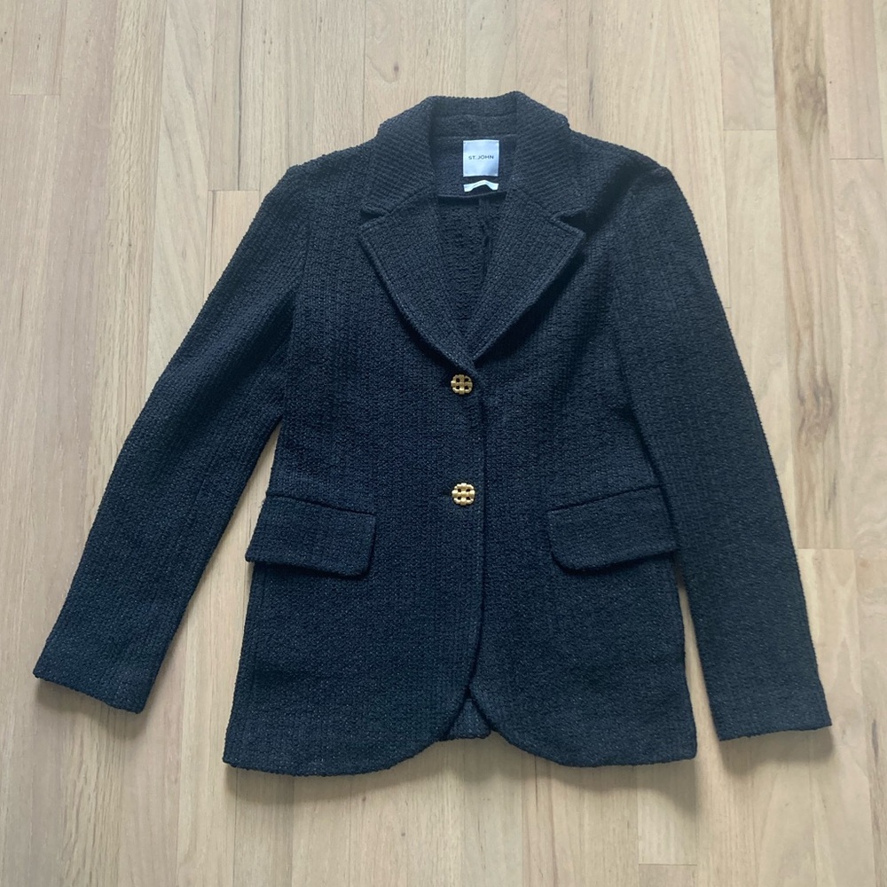 ST. JOHN ✨ Shimmer Black Woven Blazer Jacket